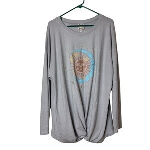 Truself Gray Long Sleeve Sun Graphic Top NWT Size 2X